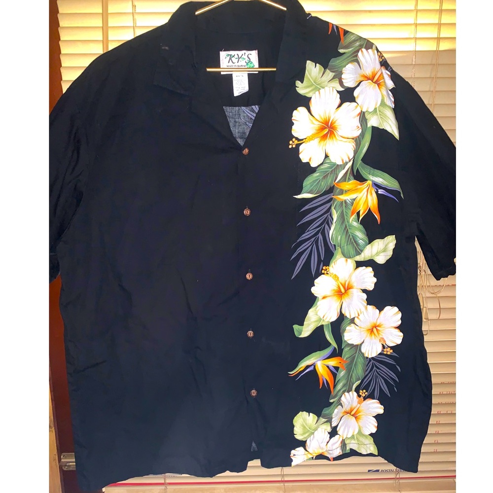 KY made in Hawaii button down shirt Hawaiian vacation black size XXL 2XL